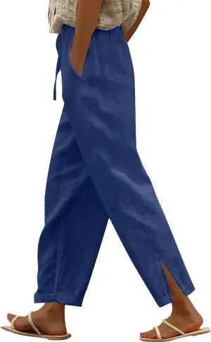 Women Linen Pants 2025 Wide Leg Casual Palazzo Pants Cotton Linen Lounge Beach Summer Pants with Pockets