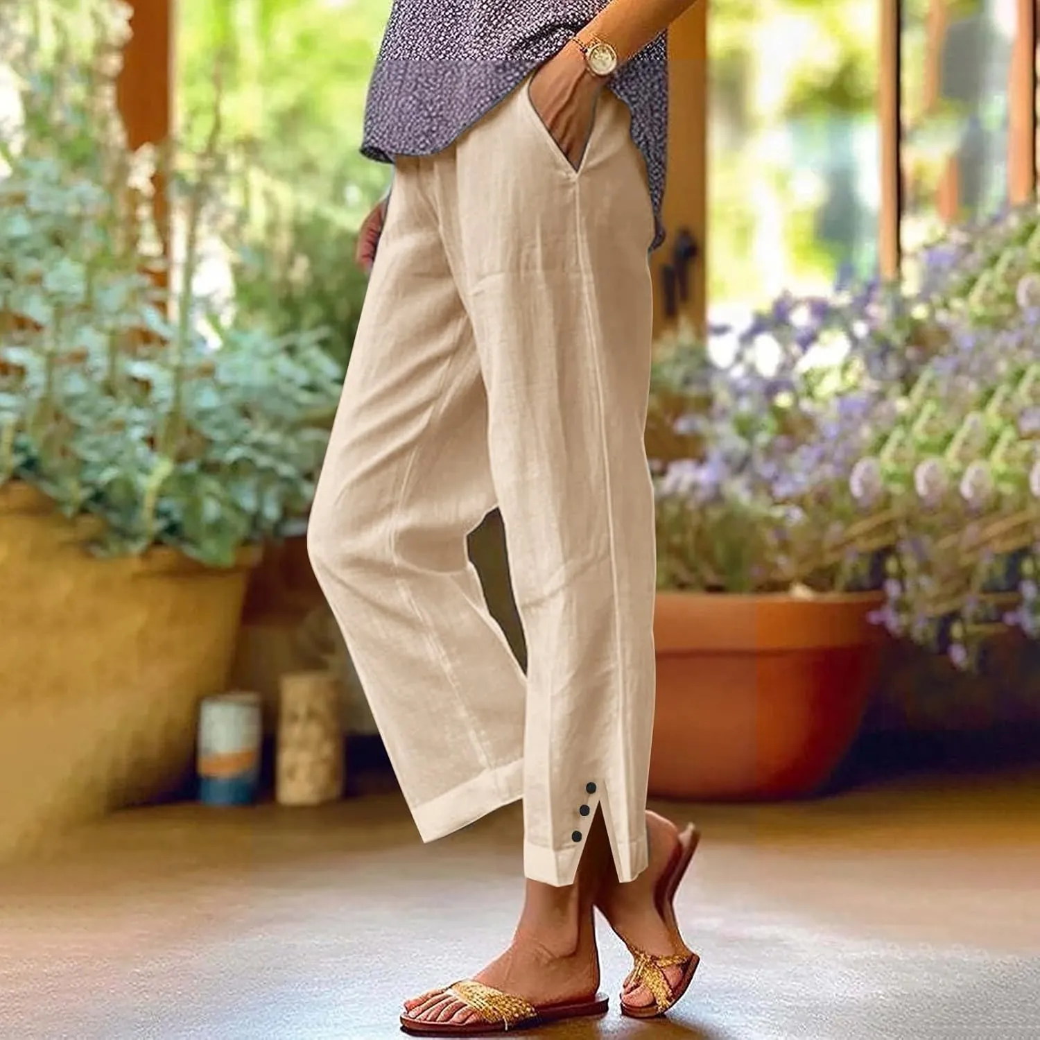 Women Summer High Waisted Cotton Linen Pants Wide Palazzo Pant Wide Leg Pant for Women High Waist