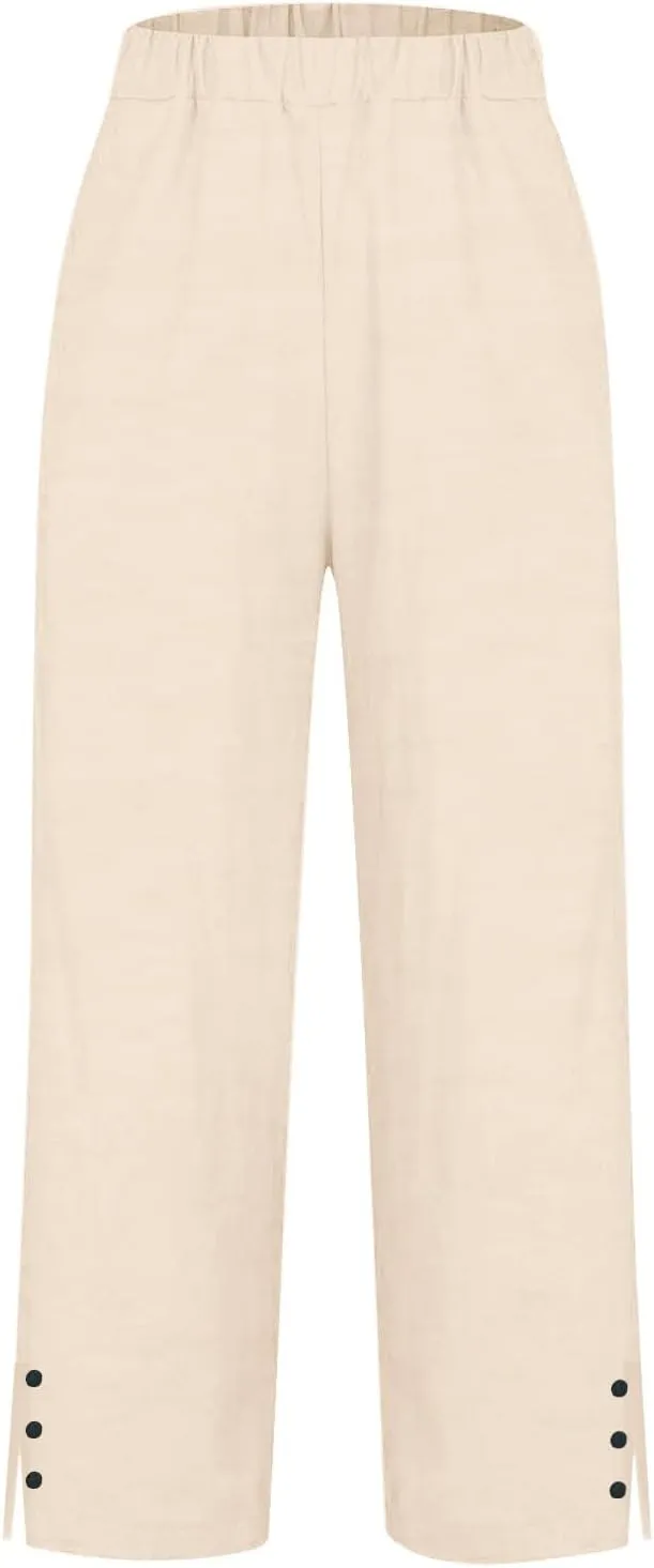 Women Summer High Waisted Cotton Linen Pants Wide Palazzo Pant Wide Leg Pant for Women High Waist