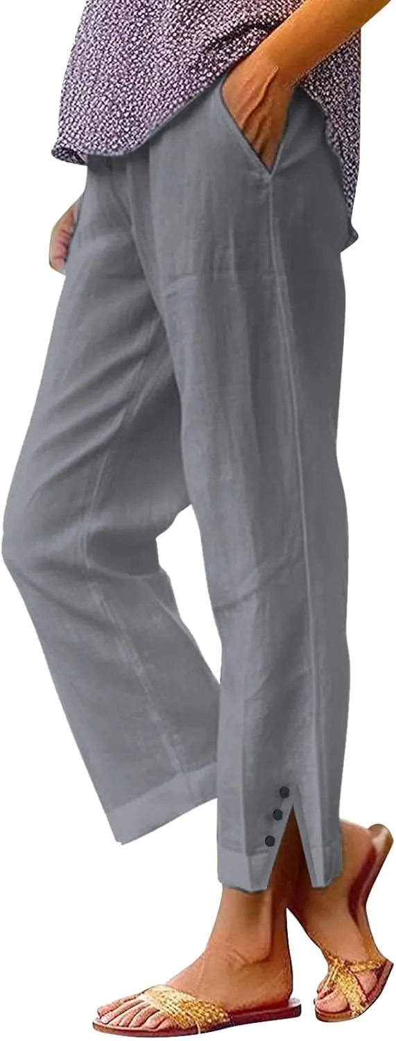 Women Summer High Waisted Cotton Linen Pants Wide Palazzo Pant Wide Leg Pant for Women High Waist