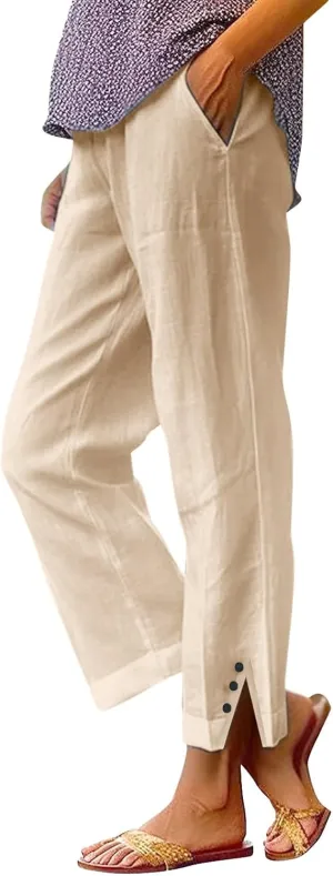 Women Summer High Waisted Cotton Linen Pants Wide Palazzo Pant Wide Leg Pant for Women High Waist