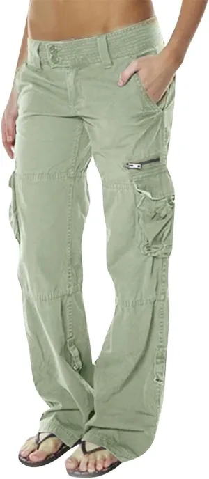 Womens Elastic High Waisted Cargo Pants Casual Relaxed Fit Multi Pockets Work Pants Trendy Y2K Streetwear Trousers