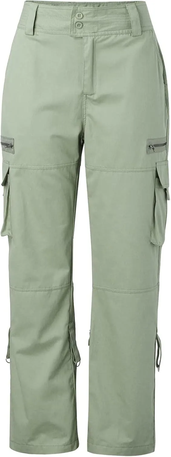 Womens Elastic High Waisted Cargo Pants Casual Relaxed Fit Multi Pockets Work Pants Trendy Y2K Streetwear Trousers