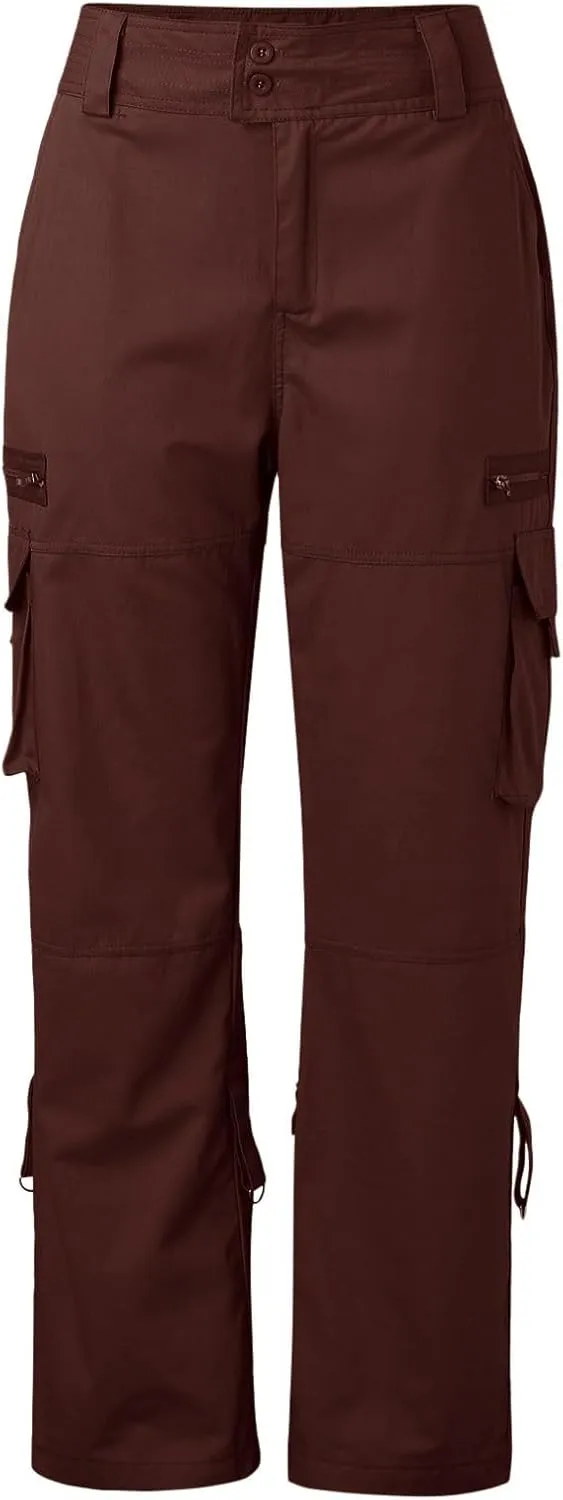 Womens Elastic High Waisted Cargo Pants Casual Relaxed Fit Multi Pockets Work Pants Trendy Y2K Streetwear Trousers