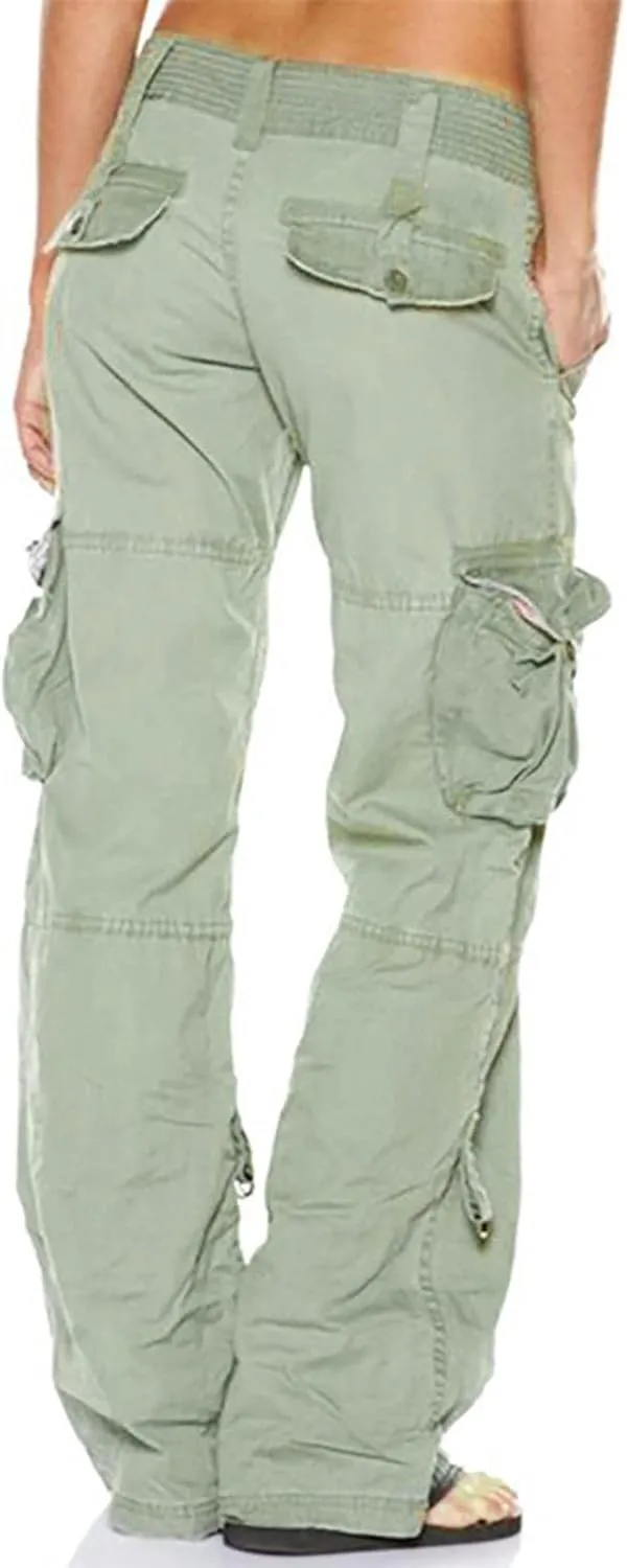 Womens Elastic High Waisted Cargo Pants Casual Relaxed Fit Multi Pockets Work Pants Trendy Y2K Streetwear Trousers