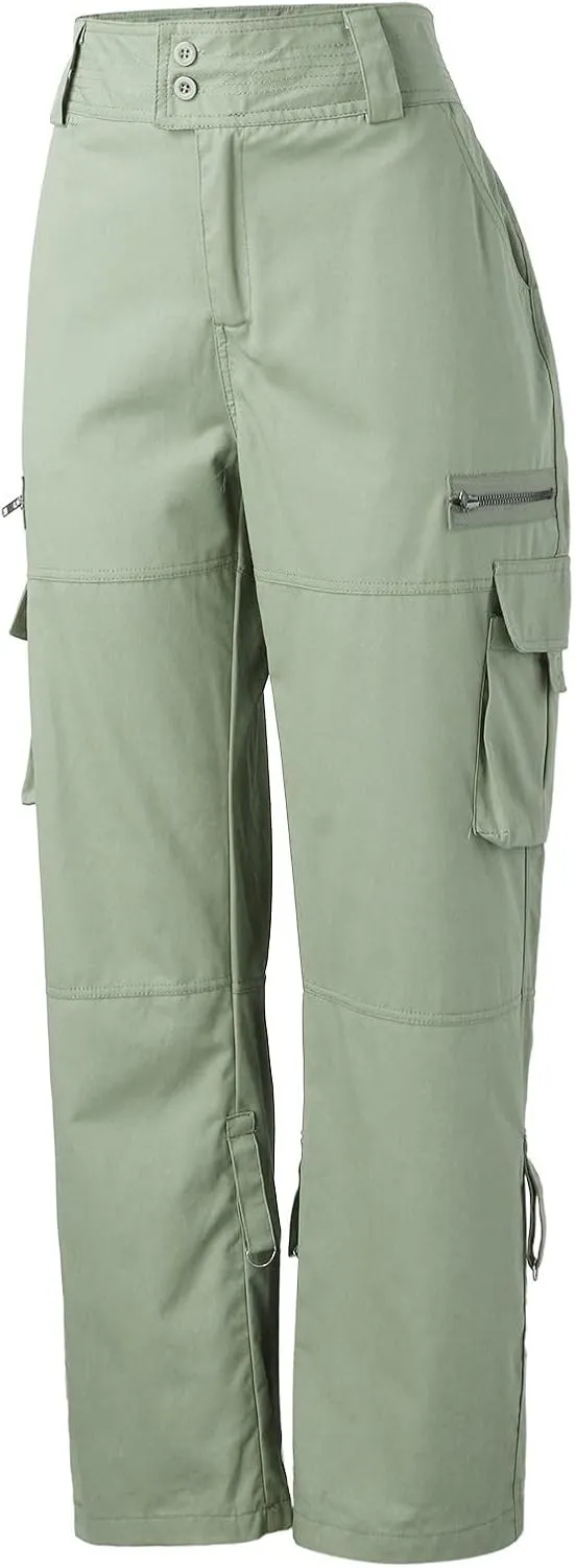 Womens Elastic High Waisted Cargo Pants Casual Relaxed Fit Multi Pockets Work Pants Trendy Y2K Streetwear Trousers