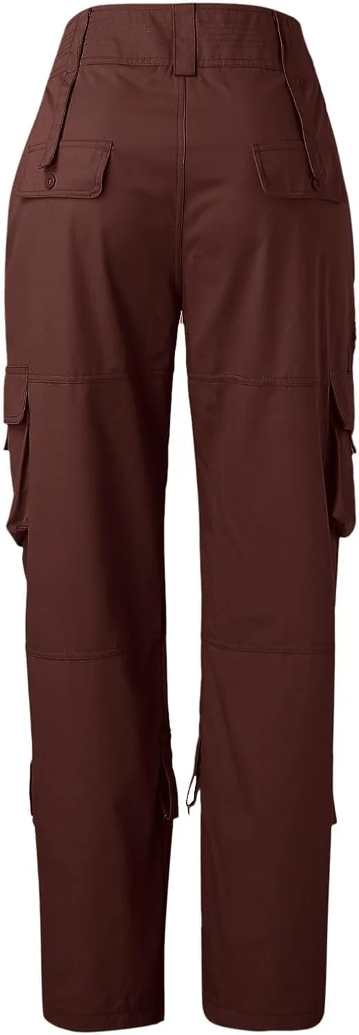Womens Elastic High Waisted Cargo Pants Casual Relaxed Fit Multi Pockets Work Pants Trendy Y2K Streetwear Trousers