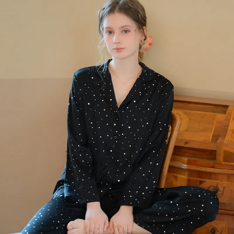 Women’s Ice Silk Pajama Set - Long-Sleeved Sleepwear for Luxurious Comfort