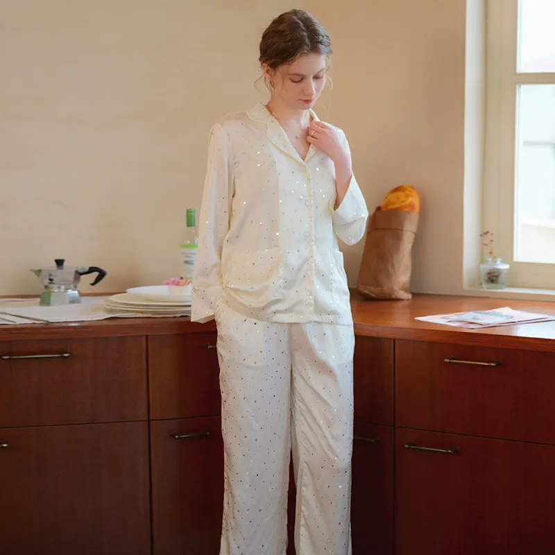 Women’s Ice Silk Pajama Set - Long-Sleeved Sleepwear for Luxurious Comfort