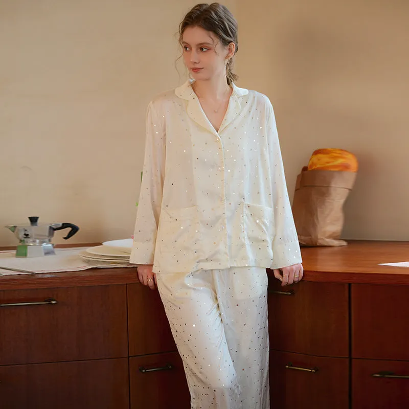 Women’s Ice Silk Pajama Set - Long-Sleeved Sleepwear for Luxurious Comfort