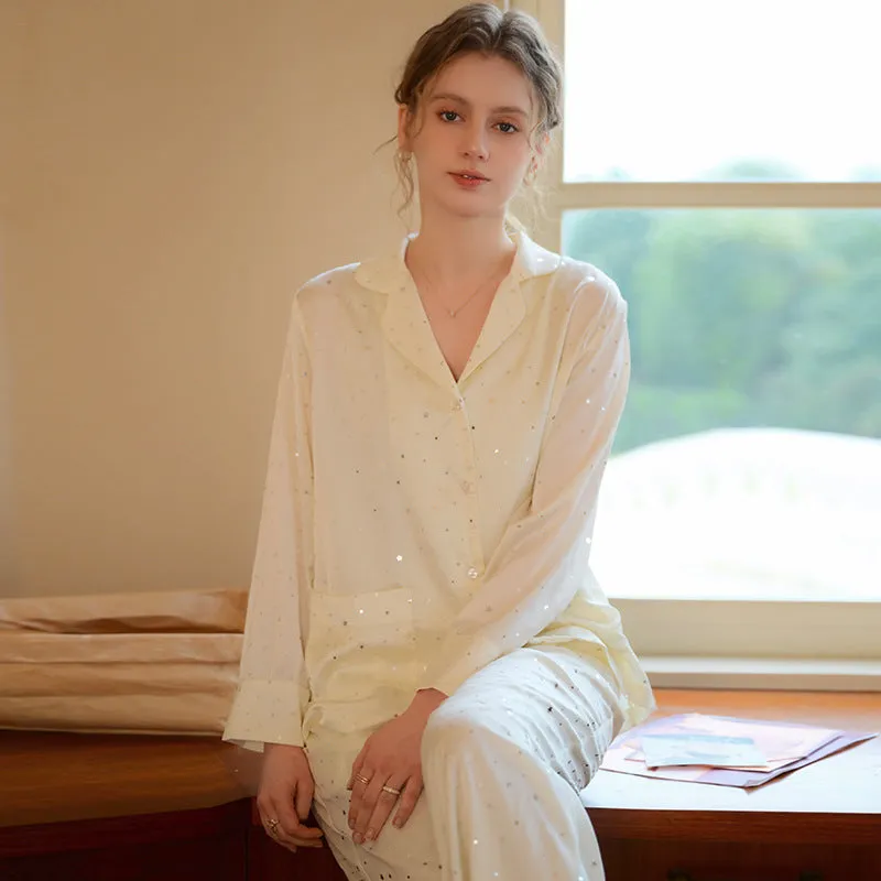 Women’s Ice Silk Pajama Set - Long-Sleeved Sleepwear for Luxurious Comfort