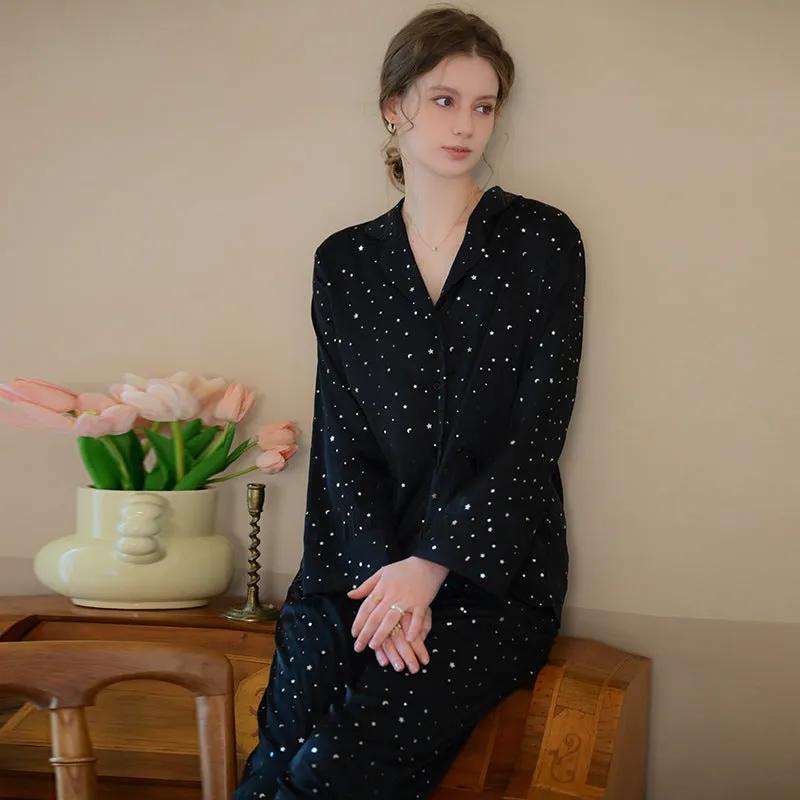 Women’s Ice Silk Pajama Set - Long-Sleeved Sleepwear for Luxurious Comfort