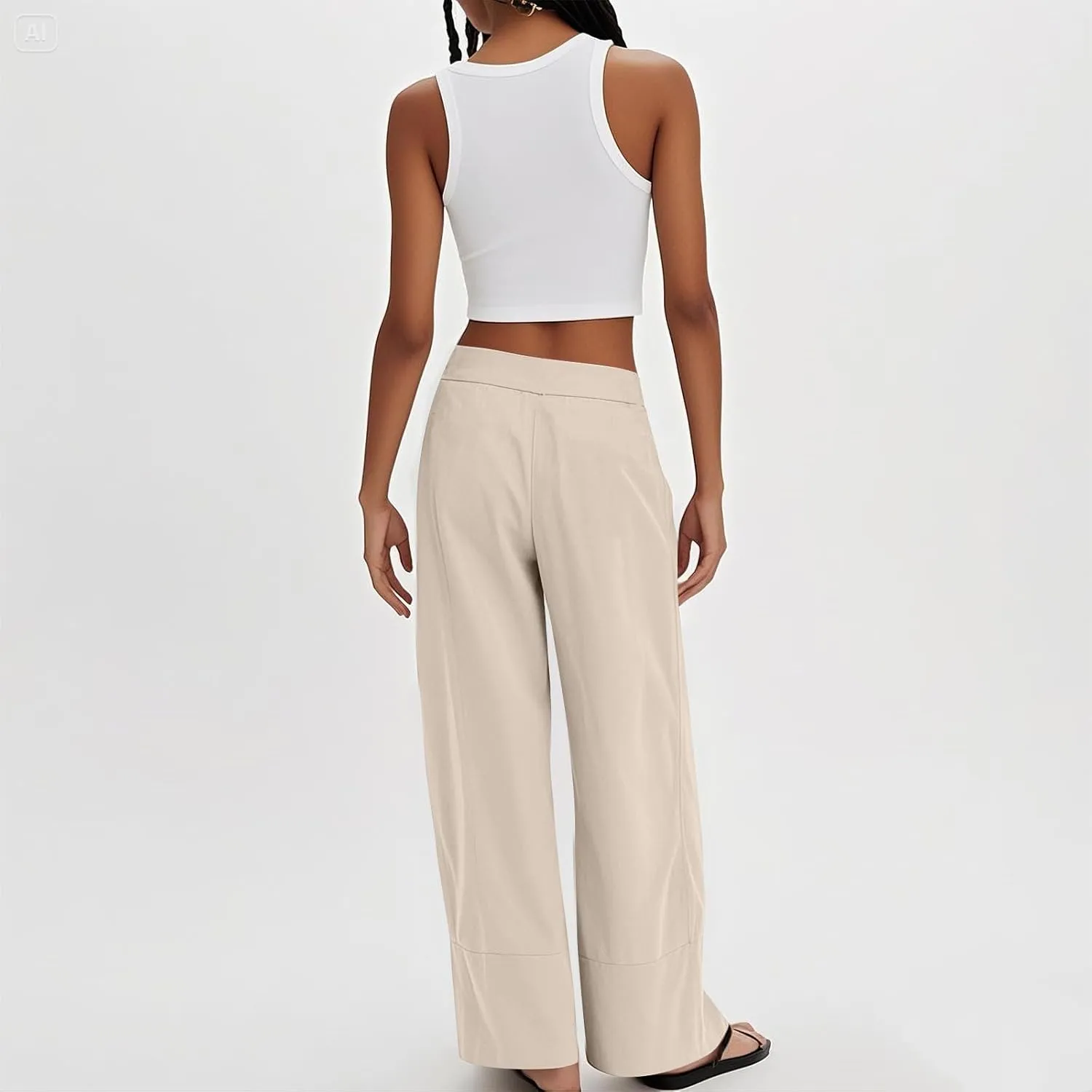 Womens Linen Pants Summer Cotton High Waist Palazzo Pants Baggy Casual Relaxed Fit Flowy Boho Beach Trousers Pockets