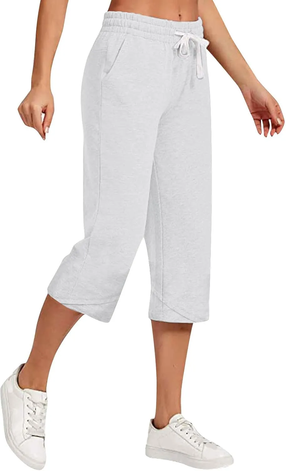 Women's Plus Size Drawstring Solid Linen Casual Relaxed Capri Pants - Loose Elastic Waist Summer Versatile Trousers