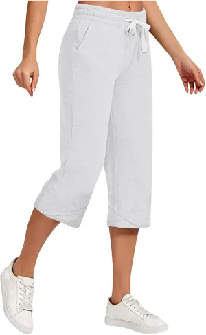 Women's Plus Size Drawstring Solid Linen Casual Relaxed Capri Pants - Loose Elastic Waist Summer Versatile Trousers